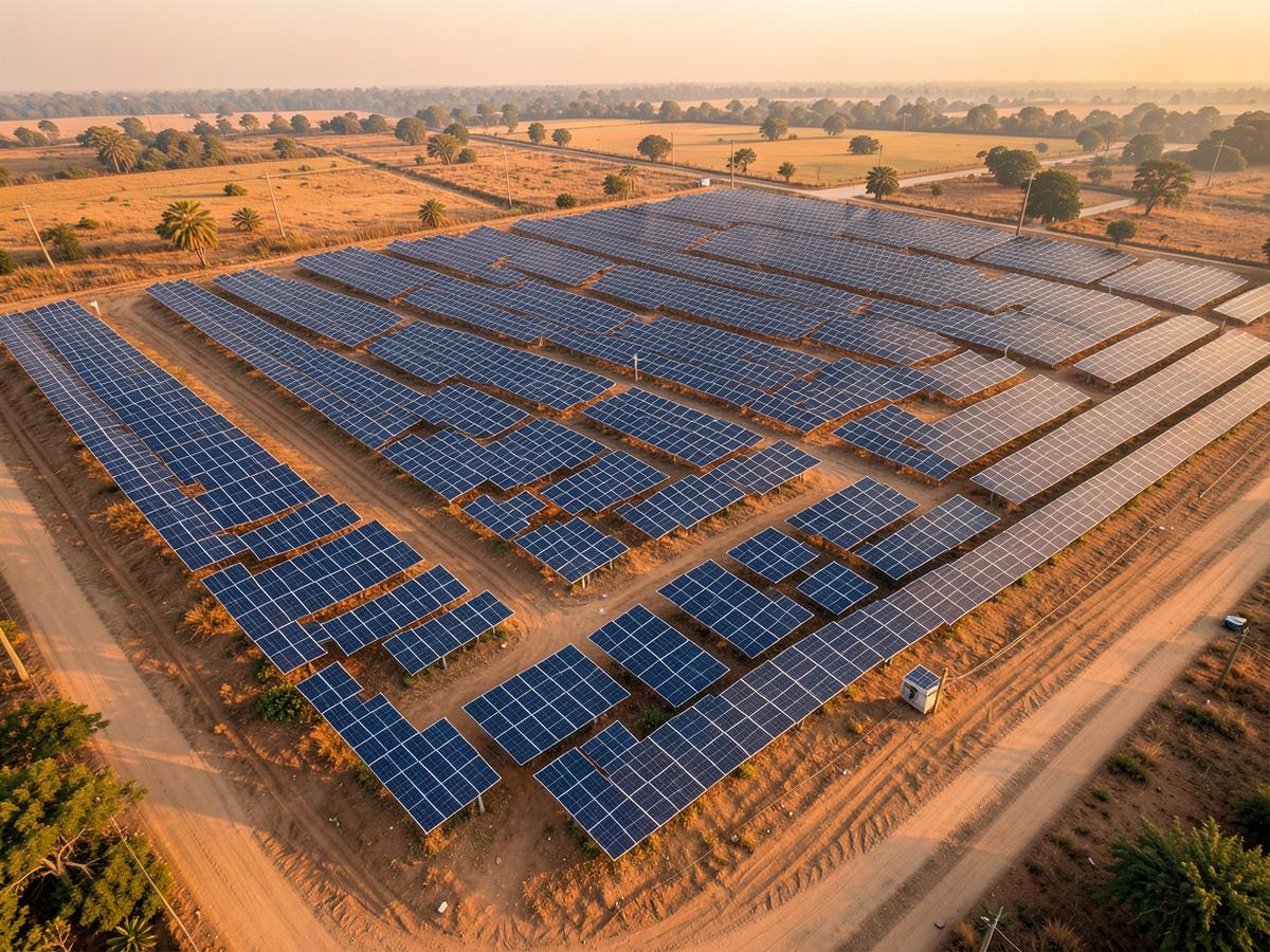 Solar project set within an Indian landscape